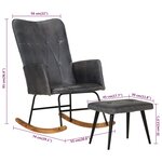 vidaXL Chaise à bascule avec repose-pied Gris Cuir véritable