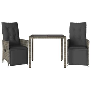 vidaXL Ensemble de bistro de jardin 3 Pièces coussins gris poly rotin