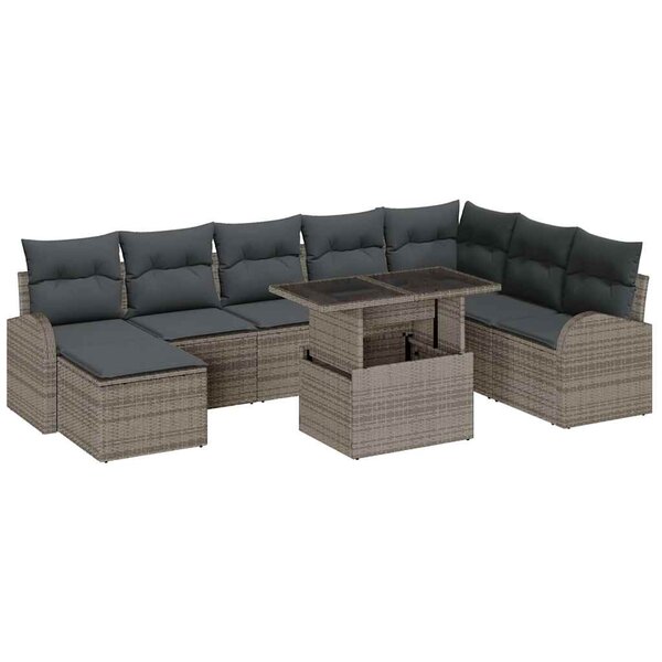 vidaXL Ensemble de canapé de jardin 9 Pièces Gris Poly rotin