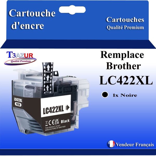 T3AZUR- Cartouche compatible avec Brother LC422 XL pour Brother MFC-J5340DW  MFC-J5340DWE  MFC-J5345DW Noire