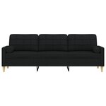 vidaXL Canapé 3 places avec oreillers décoratifs noir 210 cm tissu