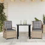vidaXL Ensemble à manger de jardin et coussins 3 Pièces Beige poly rotin