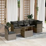 vidaXL Salon de jardin avec coussins 7 Pièces gris résine tressée
