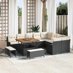 vidaXL Ensemble de canapé de jardin   12 pièces en poly rotin noir avec coussins  sur une structure en acacia.