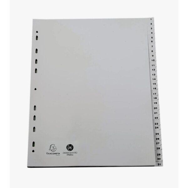 Intercalaires Imprimés Numériques Pp Recyclé Gris 31 Positions - A4 Maxi - Gris - X 5 - Exacompta