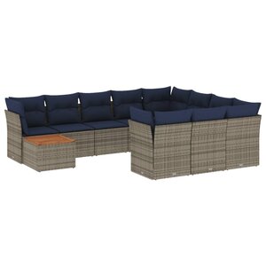 vidaXL Salon de jardin 11 Pièces avec coussins gris résine tressée