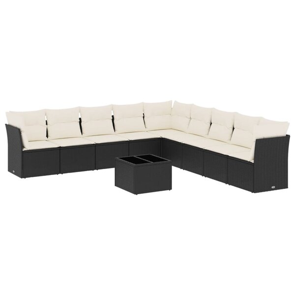 vidaXL Salon de jardin 10 Pièces avec coussins noir résine tressée