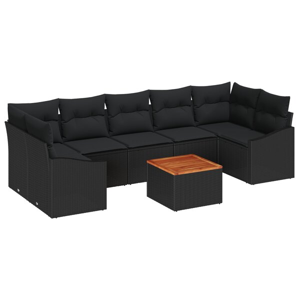 vidaXL Ensemble de Canapés de Jardin 8 Pièces avec Coussins Noir Poly Rotin Acacia