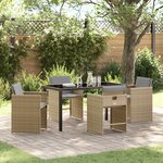 vidaXL Ensemble repas jardin 5 pièces avec coussins Beige Poly Rattan