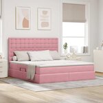 vidaXL Lit de rangement LED avec matelas Rose 180 x 200 cm Velours