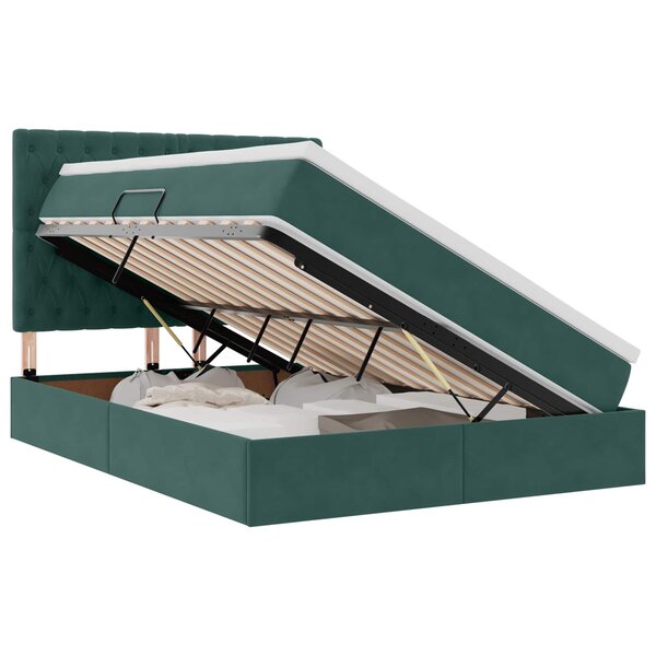vidaXL Lit avec rangement et matelas Vert foncé 140 x 200 cm Velours
