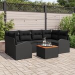 vidaXL Ensemble de canapé de jardin 7 pièces avec coussins noirs en poly rotin acacia