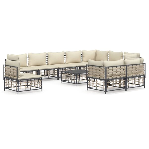 vidaXL Salon de jardin 11 Pièces avec coussins anthracite résine tressée