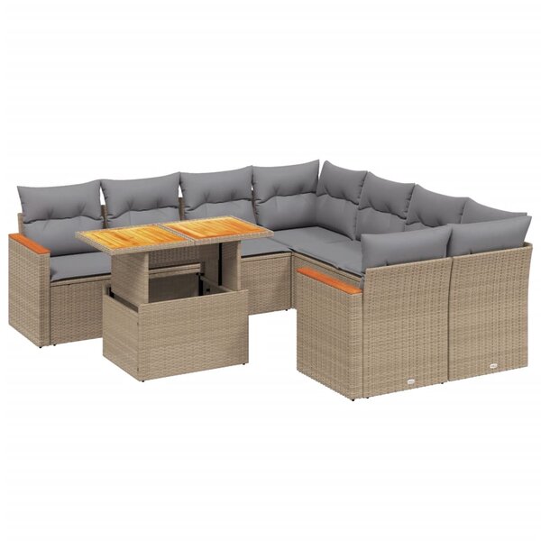 vidaXL Salon de jardin avec coussins 9 Pièces beige résine tressée