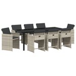 Ensemble de salle à manger jardin de 9 pièces avec coussins Gris clair Poly Rattan