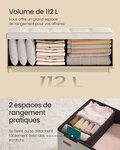 Banc de rangement cube pliable 38 x 110 x 40 cm pouf repose-pieds 112 litres surface en velours pour chambre salon dortoir beige 12_0004145