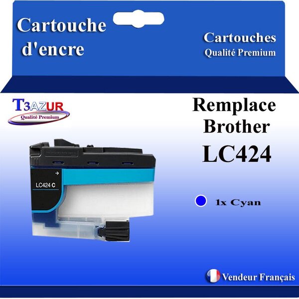 T3AZUR- Cartouche compatible avec Brother LC424 XL pour Brother DCP-J1200  DCP-J1200DW  DCP-J1200W  DCP-J1200WE Cyan