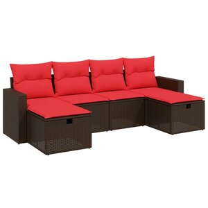 vidaXL Salon de jardin 6 Pièces avec coussins marron résine tressée