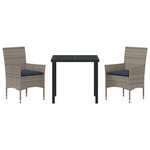 vidaXL Ensemble table et chaises avec coussin 3 Pièces Gris Rotin PE