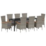 vidaXL Ensemble de salle à manger de jardin 9 pièces avec coussins gris rattan poly