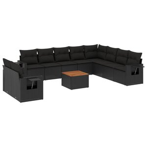 vidaXL Salon de jardin 11 Pièces avec coussins noir résine tressée