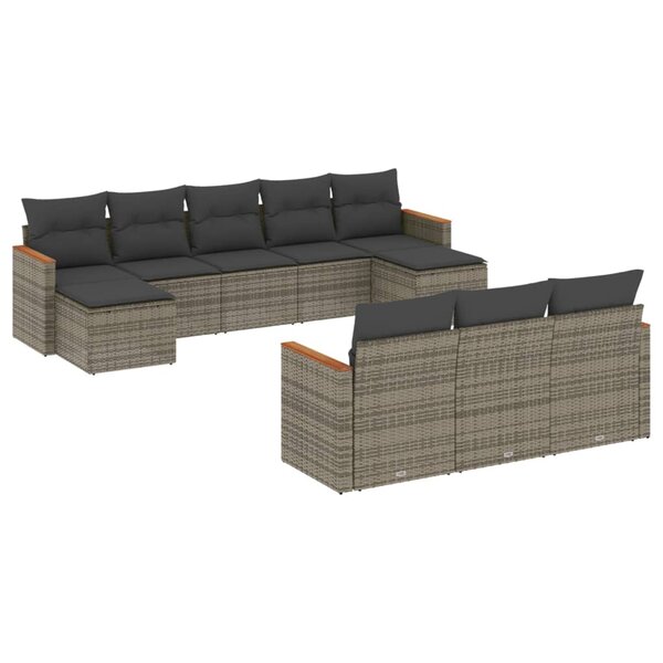 vidaXL Salon de jardin avec coussins 10 Pièces gris résine tressée