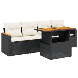 vidaXL Salon de jardin 5 Pièces avec coussins noir résine tressée