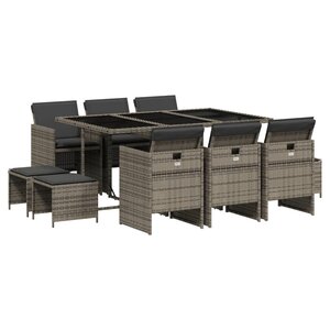 vidaXL Ensemble à manger de jardin 11Pièces avec coussins gris poly rotin