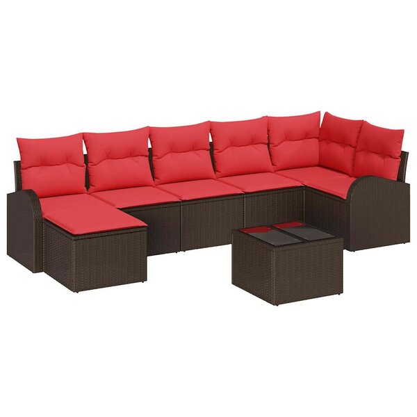 vidaXL Ensemble de Canapés 8 Pièces Marron et rouge polyrotin