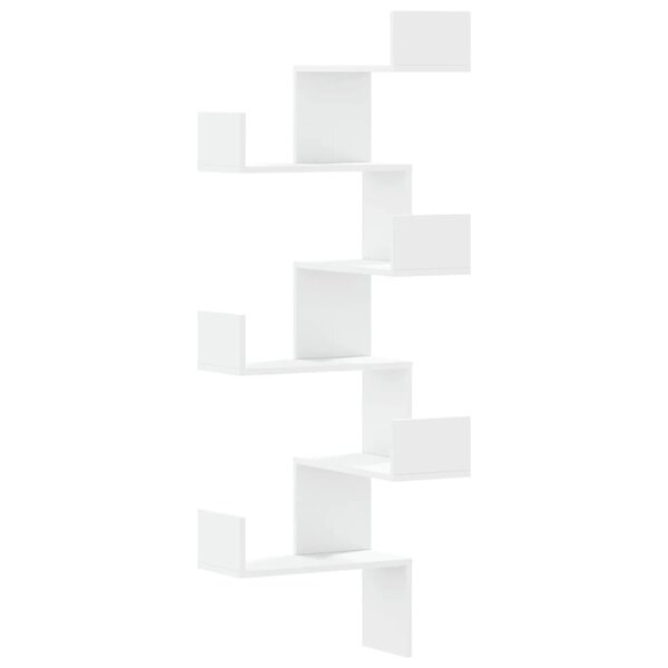 vidaXL Étagère d'angle murale blanc 45x45x147 cm bois d'ingénierie