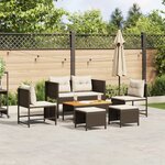 vidaXL Ensemble de canapés d'extérieur Marron et Crème Rotin  Bois  Tissu