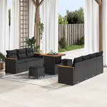 Ensemble de canapé de jardin 10 pièces avec coussins Noir Poly Rattan Acacia