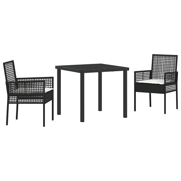 vidaXL Ensemble de salle à manger pour jardin 3 Pièces Noir polyrotin