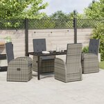 vidaXL Set de jardin 5 pièces avec coussins Gris Rattan poly