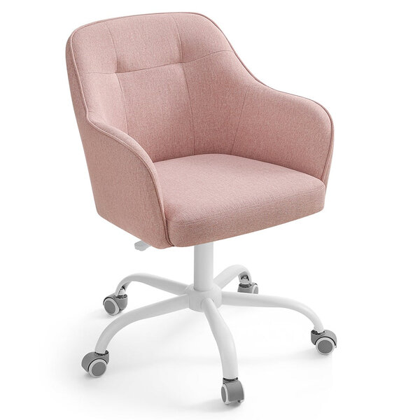 Fauteuil de bureau chaise pivotante confortable siège ergonomique réglable en hauteur charge 120 kg cadre en acier tissu imitation lin pour bureau rose 12_0005885
