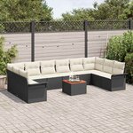 vidaXL Ensemble de canapé de jardin avec coussin 11 Pièces Noir et Crème