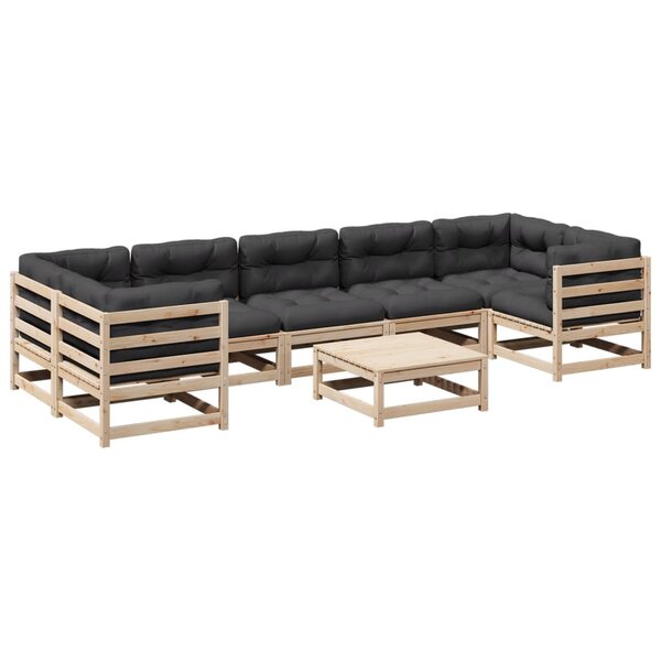 vidaXL Salon de jardin 8 Pièces avec coussins bois de pin massif