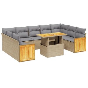 vidaXL Salon de jardin avec coussins 10 Pièces beige résine tressée