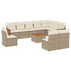 vidaXL Salon de jardin 11 Pièces avec coussins beige résine tressée