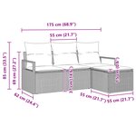 Set de canapé de jardin vidaXL 4 pièces avec coussins Gris clair Rattan poly