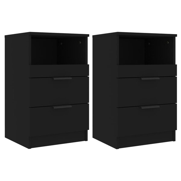 vidaXL Tables de chevet 2 Pièces Noir Bois d'ingénierie