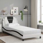 vidaXL Lit Viana avec matelas blanc et noir 90x200 cm similicuir