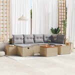 Ensemble de Canapé de Jardin 7 Pièces avec Coussins Beige Poly Rattan