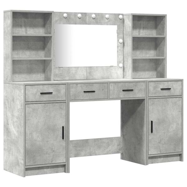 vidaXL Ensemble de table de maquillage avec LED 3 Pièces Gris béton