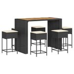 vidaXL Ensemble de bar de jardin 7 Pièces avec coussins noir poly rotin