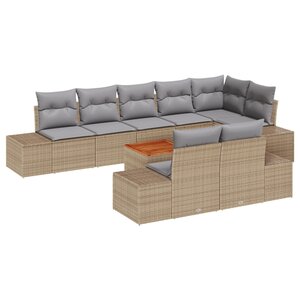vidaXL Ensemble de Canapés de Jardin 9 Pièces avec Coussins Rattan Poly Beige Acacia