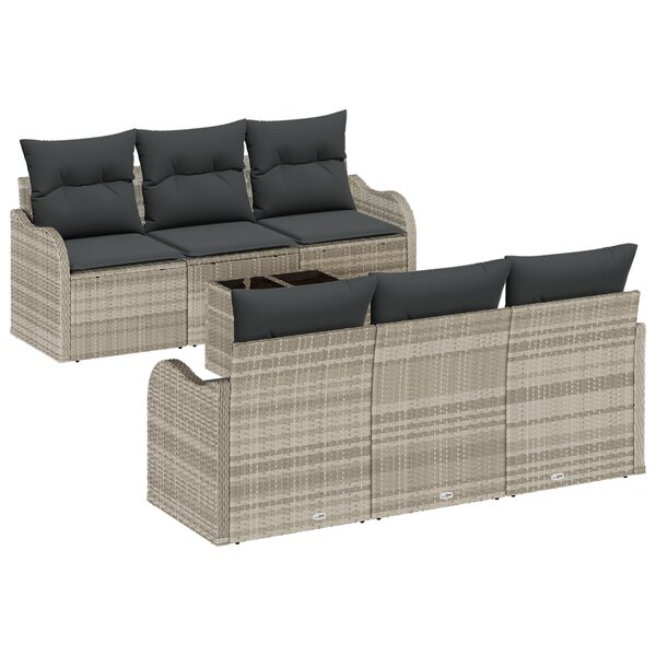 Ensemble de Canapé de Jardin 7 Pièces avec Coussins Gris Clair Poly Rattan