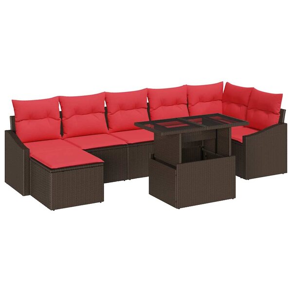 vidaXL Ensemble de canapé de jardin avec coussin 8 Pièces Marron et rouge
