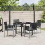 vidaXL Ensemble de salle à manger de jardin 5 pièces avec coussins en rattan poly noir