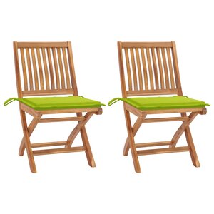 vidaXL Chaises de jardin lot de 2 avec coussins vert vif Bois de teck